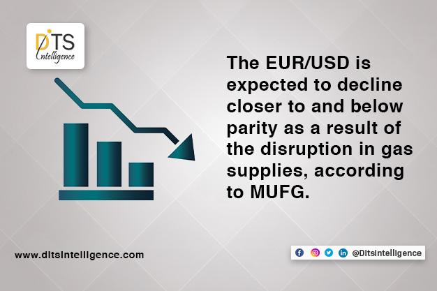 The EUR/USD is expected to decline closer to and below parity as a result of the disruption in gas supplies, according t